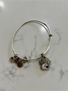 Alex and Ani Silver Paw Charm Bangle Bracelet with Crystal Accent